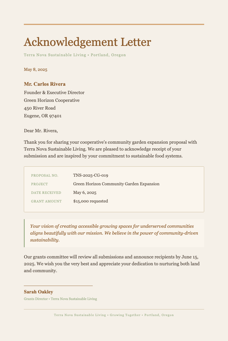 Earth tone natural acknowledgement letter